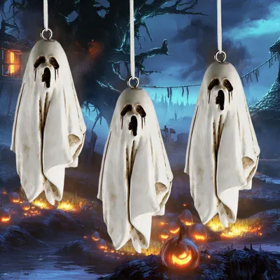 Obrázek produktu pro Halloweenská figurka ducha z umělé pryskyřice k zavěšení, malá soška strašidelného ducha, dekorace, přívěsek do předzahrádky, na zahradu, jako dekorace na večírek
