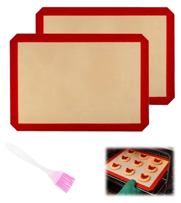 Produktbild von Silikon-Backmatten, inklusive Silikon-Backpinsel, 30 x 40 cm Silikonmatte, wiederverwendbare Backmatte für Backbleche, wiederverwendbare Backmatte für Brot, Macarons, Kekse, Pizza