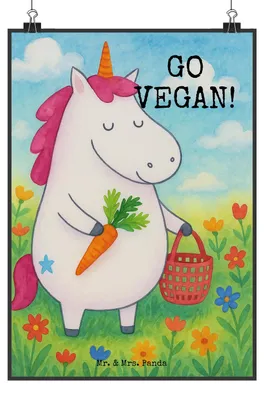 Produktbild von Mr. & Mrs. Panda Bild Einhorn Vegan Design DIN A3 - Weiß - Geschenk, Gesund essen, Leben, Rohkost, drucke, Wandbild, Veganer, kunstdruck poster, Plakat, wanddeko, Unicorn