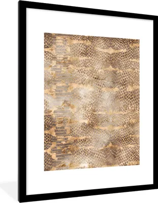 Produktbild von MuchoWow® Gerahmtes Poster Tiermuster - Schlange - Gold - Braun 60x80 cm - Poster mit Schwarzem Bilderrahmen Wandposter Rahmen Foto Bilder - Wohnzimmer - Dekorationen - Prämie