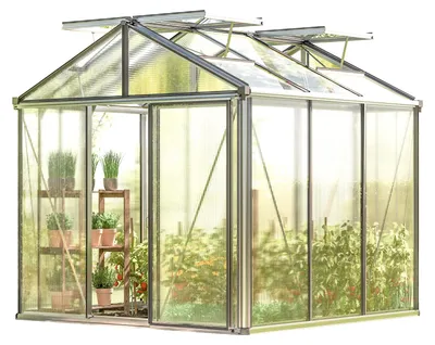 Image de GFP Serre Diamas 21 Premium 235x235 cm Panneaux double paroi 16 mm, couleur aluminium nature