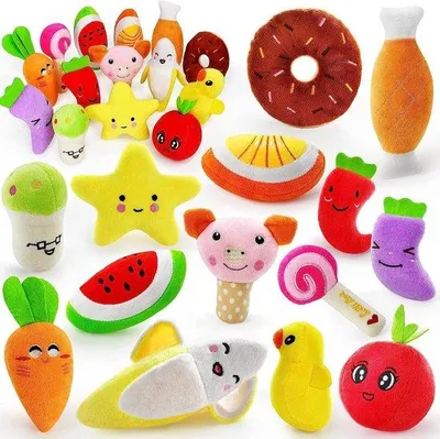 Produktbild von Famanu Plüschspielzeug Set – Piepende Hunde Snacks – 14-teilig
