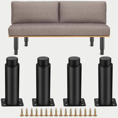 Produktbild von 4 verstellbare Möbelfüße aus Metall in Schwarz, höhenverstellbare Möbelbeine für Küchenschränke, Betten und Schränke (12-19 cm)