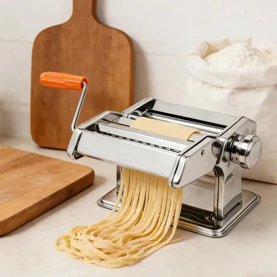 Produktbild von Pastamaschine - Manuelle Nudelmaschine - Edelstahl - Für Lasagne, Spaghetti und Tagliatelle - 3 Schneideinstellungen - Tischklemme