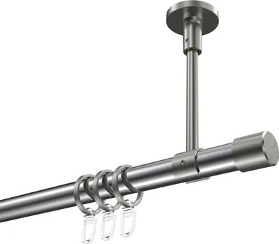 Produktbild von Interdeco Gardinenstange / Vorhangstange Chrom / Edelstahl-Optik, Typ Sonette Santo (Kappe) Deckenmontage, 20 mm Ø 1-läufig, 200 cm