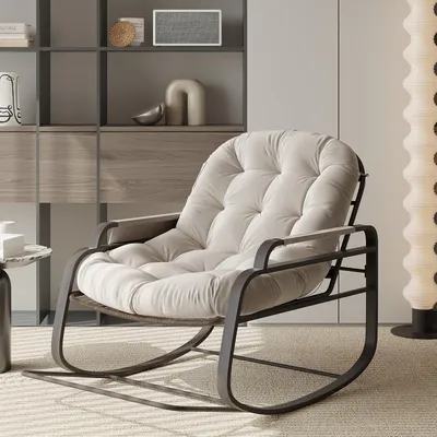 Image de Fauteuil berçant en rotin - Fauteuil berçant pour l'extérieur - Fauteuil berçant pour l'intérieur - Fauteuil relax - Large fauteuil berçant design