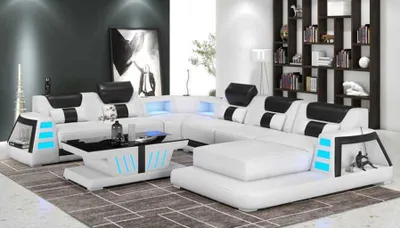Produktbild von Couch Zeitgenössisch Ecksofa U Form Weiß Wohnlandschaft Ledersofa Sofa