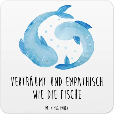 Produktbild von Mr. & Mrs. Panda Untersetzer für Gläser Sternzeichen Fische 6er Set - Weiß - Geschenk, Geburtstag März, Februar, Tassen, Fisch, Tischuntersetzer, Coaster, Sternbild