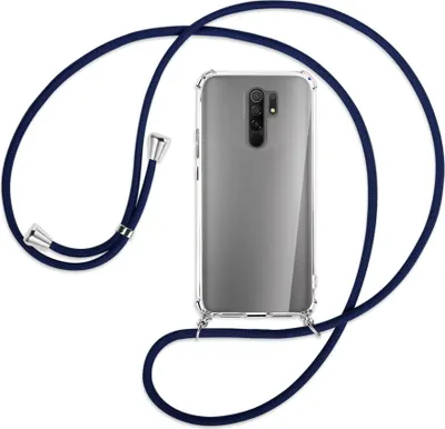 Produktbild von Handykette Backcover-Schutzhülle mit Band (Metall silberfarben) für Xiaomi Redmi 9 - dunkelblau