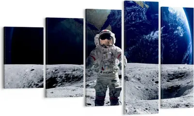 Produktbild von Bild auf Leinwand - Leinwandbild - Astronaut Mond Erde Raum - 100x60cm - Wand Bild - Wanddeko - Leinwanddruck - Bilder - Kunstdruck - Wanddekoration - Leinwand bilder - Wandkunst - EG100x60-2864