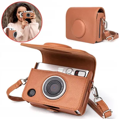 Produktbild von Modische Kameratasche aus Kunstleder Kunstleder-Schutzhülle für Fuji Instax Mini Evo Kamera im horizontalen Stil – mit verstellbarem Schultergurt Braun