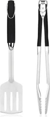 Produktbild von PRECORN hochwertiges BBQ Grillbesteck Set aus Edelstahl Zange und Wender - rutschfeste Griffe spülmaschinenfest - Perfektes Grillzubehör und Geschenk für Männer