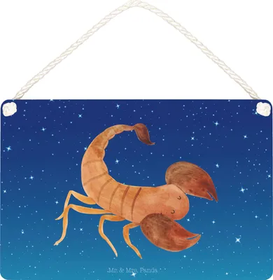 Produktbild von Mr. & Mrs. Panda Schild Sternzeichen Skorpion DIN A4 - Sternenhimmel Blau - Geschenk, Wandbild Holz, kleine aufmerksamkeit, Geburtstag November, Oktober, holzbild, Deko