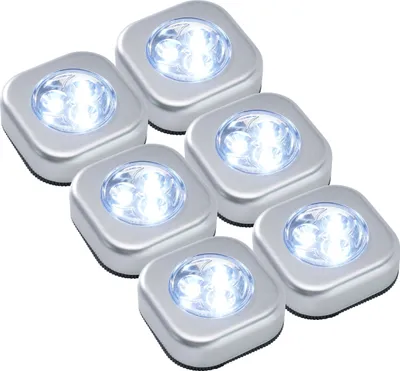 Produktbild von LED Beleuchtungsspots Silber Druckschalter 3 LEDs IP20 6er-Set inkl. Batterien