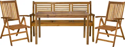Produktbild von Möbilia 4-tlg. Garten-Sitzgruppe | 1 Tisch, 2 Stühle, 1 Bank | klapp- und verstellbar | Akazie-Holz natur | 31020020 | Serie GARTEN