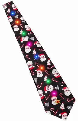 Productafbeelding van Benza - Kerststropdas met Muziek en 8 Gekleurde LED Lampjes - Zwart Kersmotief - 150 x 8 cm
