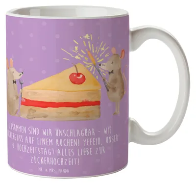 Produktbild von Mr. & Mrs. Panda Tasse 6. Hochzeitstag Zuckerhochzeit - Lavendeltraum - Geschenk, Heiraten, Geschenke, Trinkbecher, schöne, Bürotasse, feiern, besondere Anlässe, Spruch