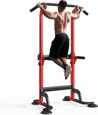 Imagen del producto de Torre de entrenamiento de fuerza con barra para dominadas, estación de flexiones con ajuste de altura en 10 niveles, equipo multifuncional de fitness para el hogar para entrenamiento de todo el cuerpo