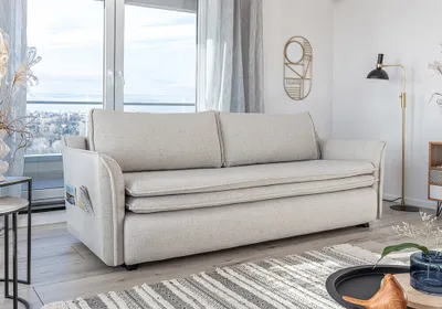 Produktbild von MIUFORM Charming Charlie - Sofa mit Bettfunktion und Bettkasten - 225x92cm - Beige 3-Sitzer Schlafsofa