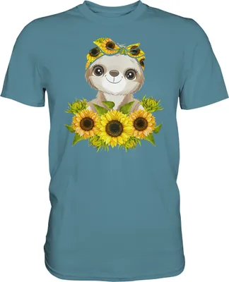 Produktbild von Faultier Sonnenblumen T-Shirt Garten Motiv Gärtner Geschenk – Stone Blue / XXL