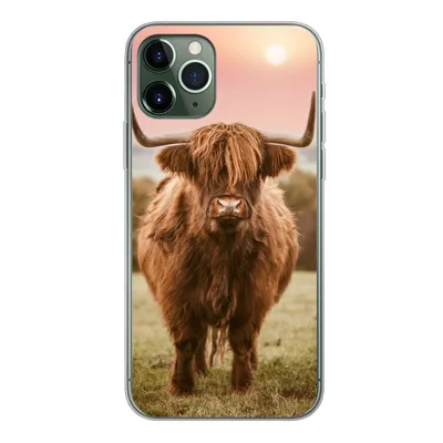 Produktbild von MuchoWow® Handyhülle Schutzhülle Hülle für iPhone 11 Pro Schottischer Highlander - Sonne - Himmel Silikon Softcase Handy Hülle - Handy