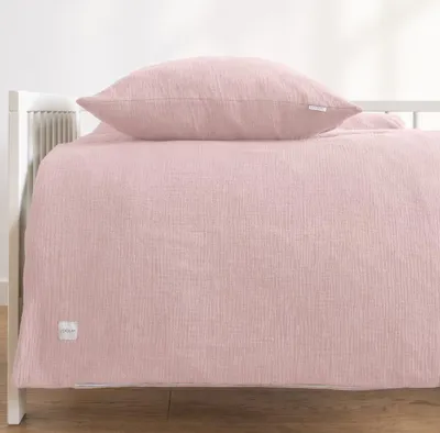 Produktbild von MUSSELIN Baby Bettwäsche 80x80 + 35x40 cm Rosa - Kinderbettwäsche 100% Baumwolle, weich & atmungsaktiv für Wiege Kinderwagen LOOLAY