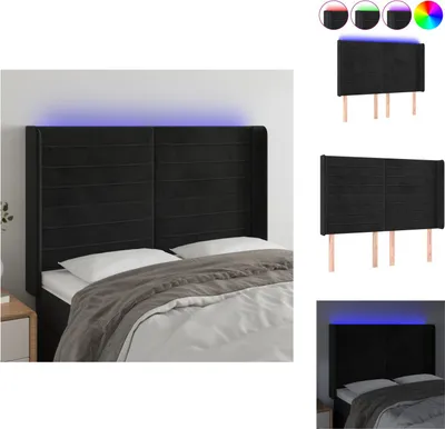 Image de vidaXL LED Tête de lit Noir 147x16x118/128 cm Velours - Tête & Pieds de lit