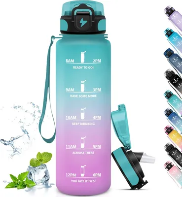 Productafbeelding van Waterfles 1 L, lekvrij, motivational slogan, eenvoudig schoon te maken, voor sport