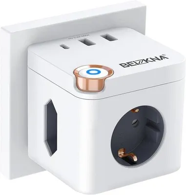 Image de Boîtier électrique cubique avec 3 prises et port USB-C, blanc