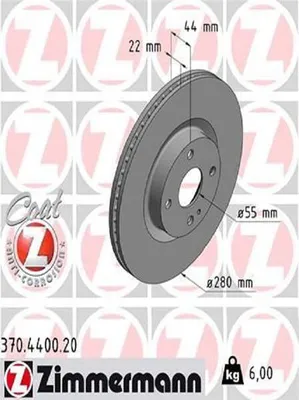 Produktbild von 2x ZIMMERMANN 370.4400.20 Bremsscheibe Vorderachse