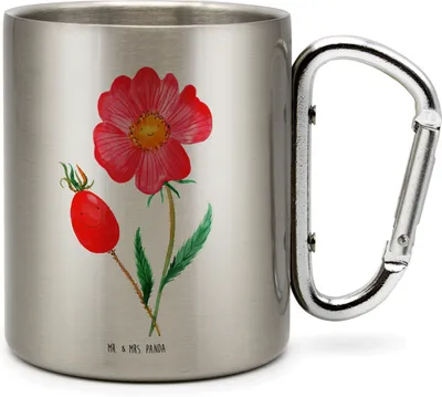 Produktbild von Mr. & Mrs. Panda Edelstahl Trinkbecher Blume Hagebutte - Transparent - Geschenk, Teebecher, Schlechte Gedanken, Lebensfreude, Edelstahlbecher, Teetasse, Thermobecher