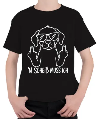 Immagine prodotto di T-shirt unisex per bambini, nero, taglia 104, con scritta "Non mi importa", immagine di un cane che mostra il dito medio, con tono sarcastico e divertente