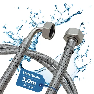 Edelstahl-Wasserschlauch 3,0 m, 3/4 Zoll, für Waschmaschine