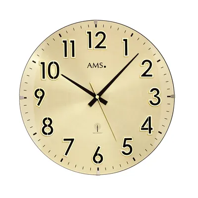 Image de AMS 5974 Horloge murale radiofréquence analogique laiton doré avec verre