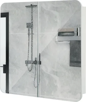 Produktbild von Mondeer Spiegelschrank 68 x 12.9 x 66 cm mit 2 Türen Hängeschrank Badezimmerspiegel weiß Badspiegel
