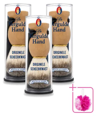Productafbeelding van 3 x Scheerkwast "De Vergulde Hand" met houder - Voordeelverpakking - 3 stuks