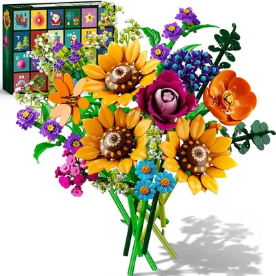 Productafbeelding van Kerstadventskalender bloemenboeket bouwset wild met ledlicht