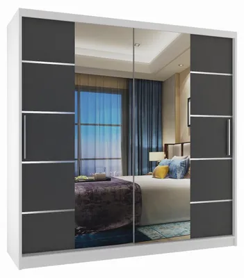 Produktbild von BELINI Verona ME Schiebetürenschrank 200 cm Weiß/Grau Matt - Kleiderschrank mit Spiegel & 2 Schubladen, Schlafzimmer