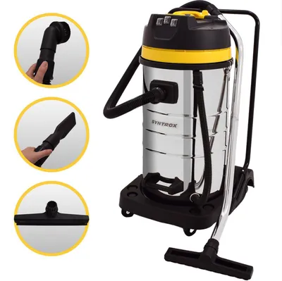 A Syntrox Germany Industriesauger vacuum cleaner with various attachments shown in inset circles.