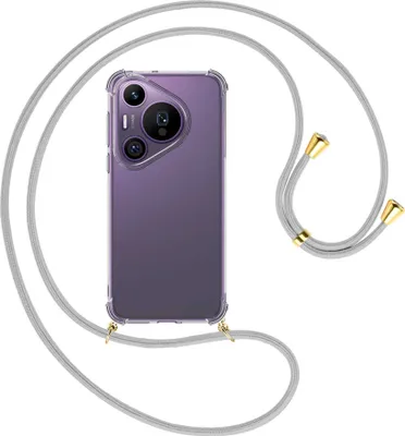 Produktbild von Handykette Backcover-Schutzhülle mit Band (Metall goldfarben) für Huawei Pura 70 Pro / Pro+ - silbergrau