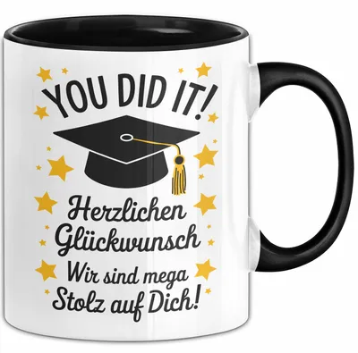 Produktbild von Schüler Abschluss Tasse Geschenk Lustige Geschenkidee Spruch Herzlichen Glückwünsche (Schwarz)