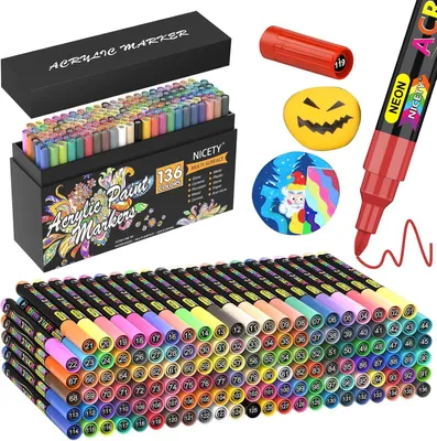 Productafbeelding van Acryl Stiften 0.7mm Fijne Punt - Acryl Markers voor Steen - Hout - Glas - Keramiek & Papier - Waterbasis Verf Stiften met Genummerde Doppen