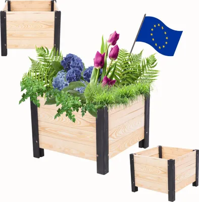 Produktbild von MODO24 Pflanzkübel Holz Blumenkübel Pflanzkasten Massivholz Kiefer Imprägniert Wetterfest Garten, 31x40x40 cm, Natur-Schwarz, DNC