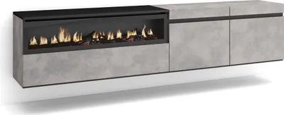 Produktbild von TV-Schrank, Lowboard, 200x35x45cm, Für TV-Geräte bis zu 80", Elektrokamin, Hängend, Zementgrau
