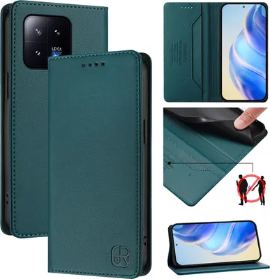 Produktbild von Lederhülle für Xiaomi 13 Hülle Flip Brieftasche Kartenfächern Ständer Schutzhülle Dunkelgrün