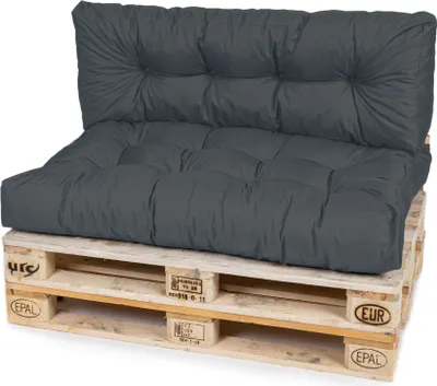 Produktbild von TexDeko Garden Palettenkissen 120x80x18cm wasserabweisend gesteppt Sitzauflage für Europaletten, UV-beständig (2-TLG Set, Anthrazit)