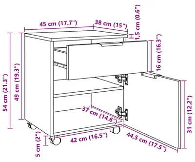 Produktbild von vidaXL Mobiler Aktenschrank mit Rollen Weiß 45x38x54 cm Holzwerkstoff