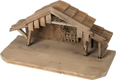 Produktbild von Krippenstall Bern Holz 55x25x27 cm für 12-14 cm Figuren Deko