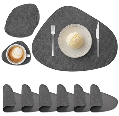 Produktbild von Tischsets Abwaschbar Lederoptik Rund Hitzebeständig Rutschfest 6er Set Dunkelgrau