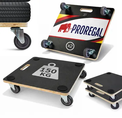 Produktbild von Mega Deal 2x Profi Transportroller HERCULES | BxT 50x50 cm | Traglast 150 kg | 4 Gummirollen & Griff | Siebdruckplatte | 2 Stück | Rollbrett für Möbel Möbelroller Transporthilfe für Umzug Pflanzen Werkstatt